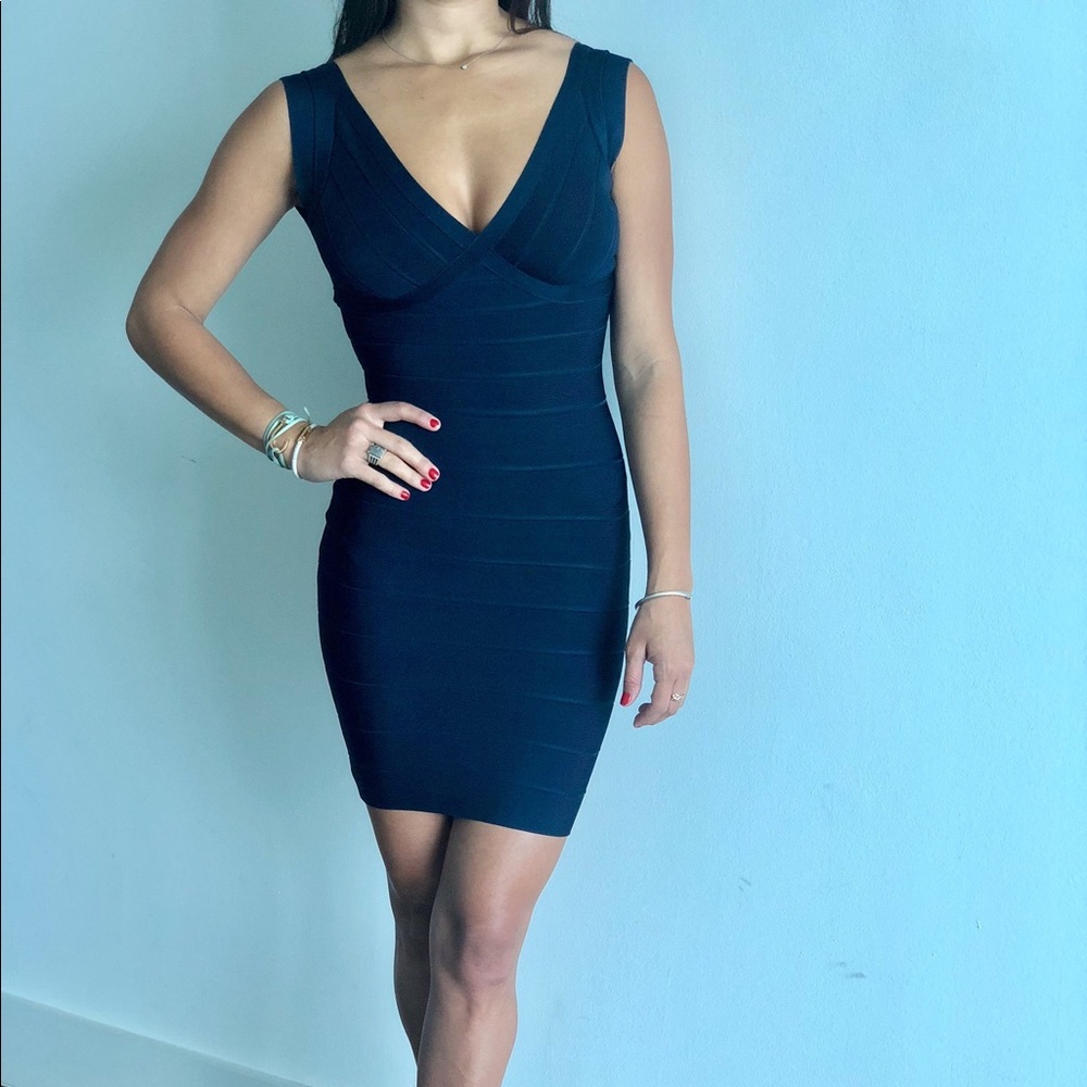 Herve Leger Classic Navy Bandage Dress